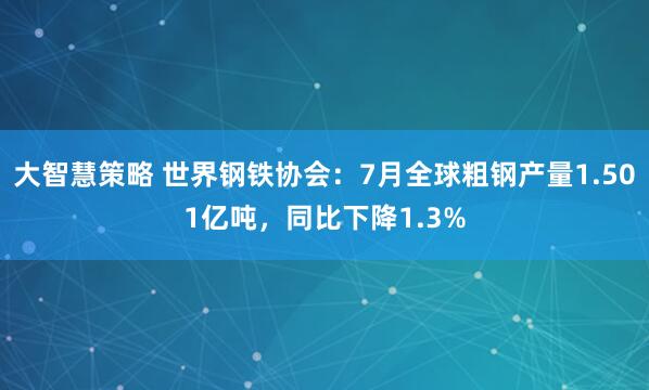 大智慧策略 世界钢铁协会：7月全球粗钢产量1.501亿吨，同比下降1.3%