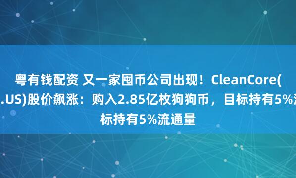 粤有钱配资 又一家囤币公司出现！CleanCore(ZONE.US)股价飙涨：购入2.85亿枚狗狗币，目标持有5%流通量